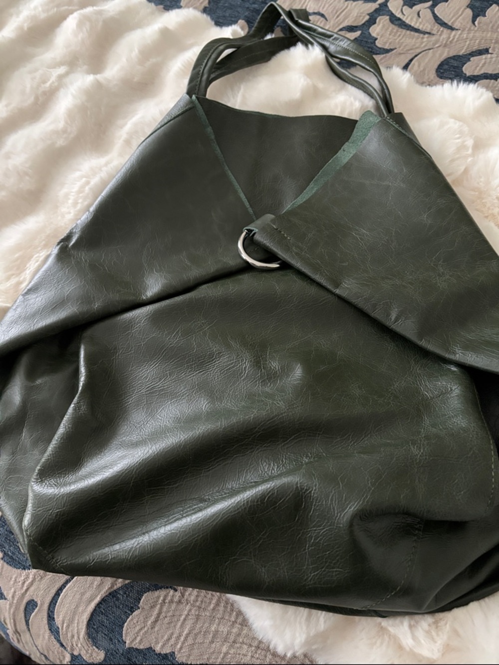 Dark Green Women's Leather Shoulder Tote Bag